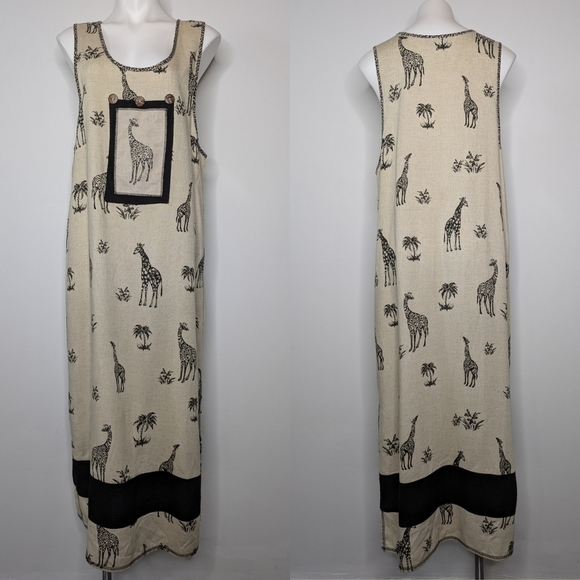 Vintage Nina Piccalino cream black giraffe novelty print sleeveless dress 12 - Picture 1 of 10